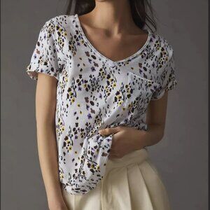 Anthropologie T.la Multicolor Printed Classic V-neck Tee, S